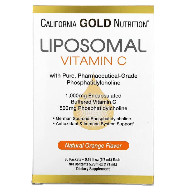 California Gold Nutrition, リポソームビタミンC、天然オレンジ風味、1,000mg、30袋、各5.7ml（0.2オンス） 