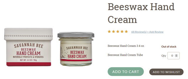 Savannah Bee Company Inc, ビーズワックス・ハンドクリーム, 3.4 オンス (96 g)