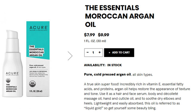 アキュア‗Acure, The Essentials モロッコ産アルガンオイル 1 fl oz (30 ml)