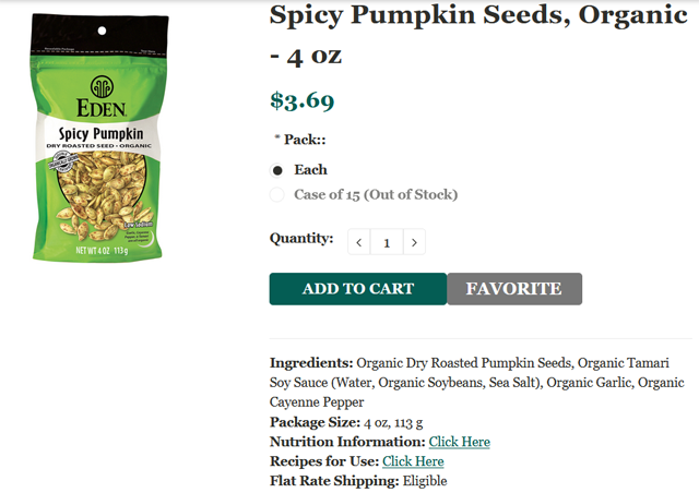 Spicy Pumpkin Seeds, Organic - 4 oz $3.69